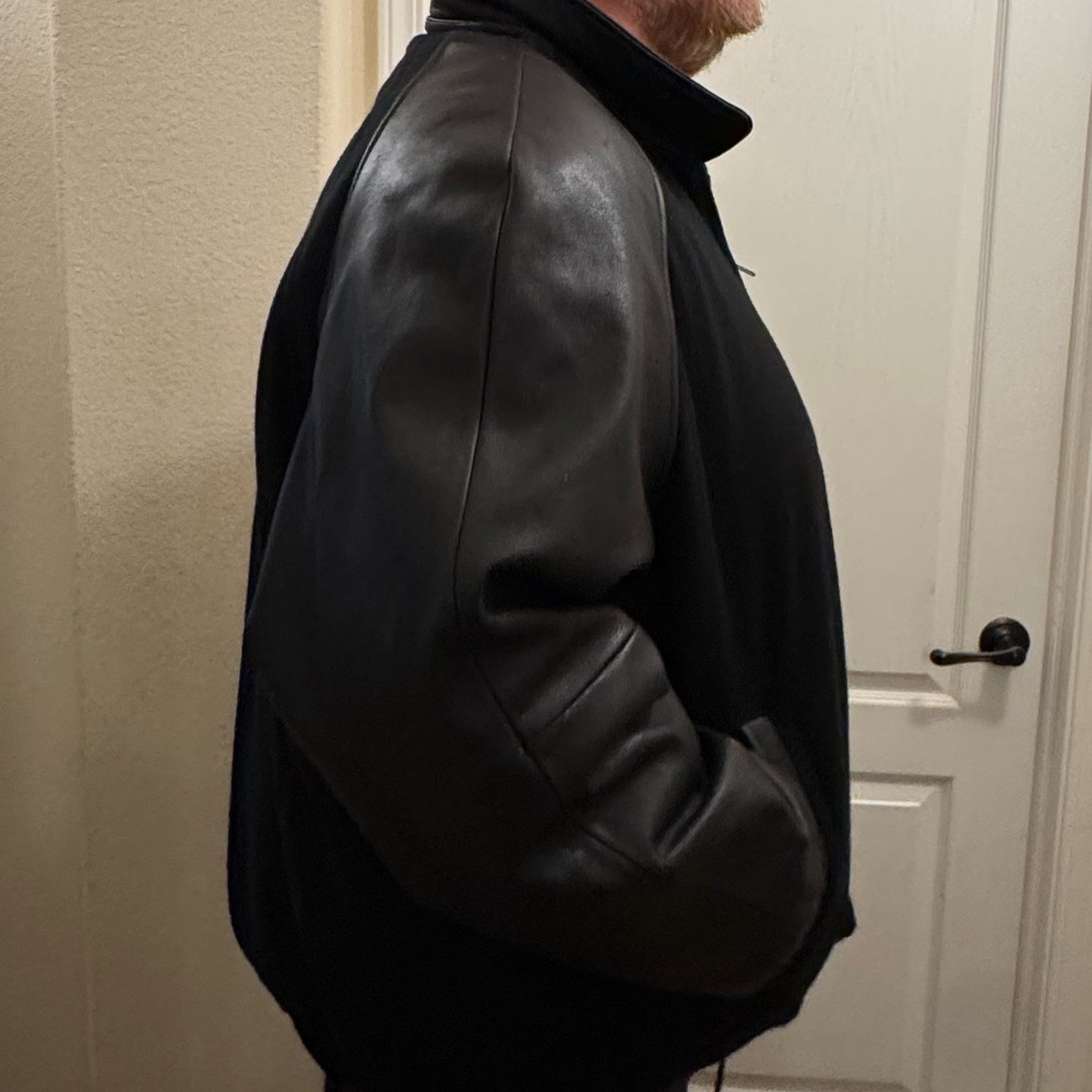 Excelled Men’s Collection Black Bomber Jacket with Leather Sleeves XXXXL - Picture 15 of 16